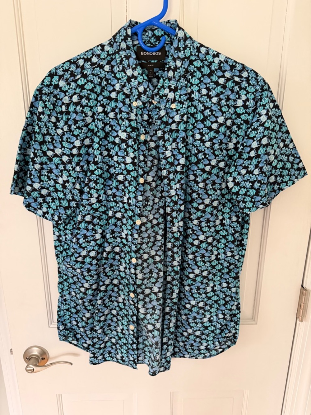 Bonobos Men's Fish Pattern Short Sleeve Button Down - Slim Fit